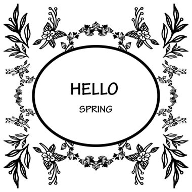 Tasarım duvar kağıdı yaprak çiçek çerçeve ile merhaba bahar kartı Dekoratif. Vektör