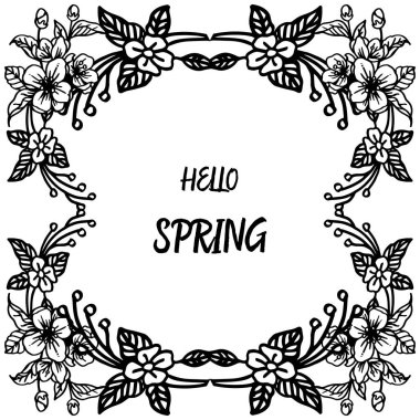 Güzel yaprakları ve çiçek çerçeve ile Merhaba bahar kartı. Vektör