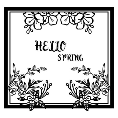 Güzel yaprakları ve çiçek çerçeve ile Merhaba bahar kartı. Vektör