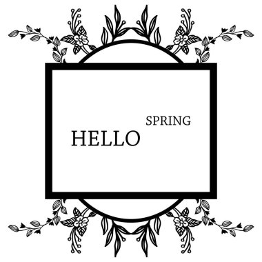 Duvar kağıdı benzersiz yaprak çiçek çerçeve ile Yazı merhaba bahar. Vektör