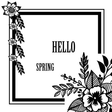 Duvar kağıdı benzersiz yaprak çiçek çerçeve ile Yazı merhaba bahar. Vektör