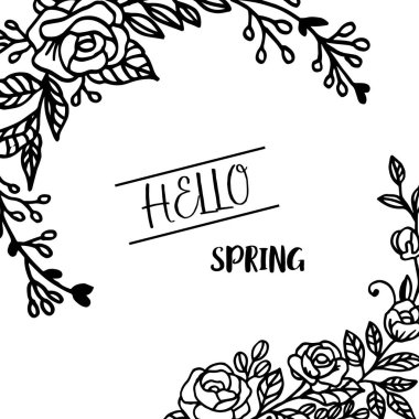 Beyaz zemin üzerinde merhaba bahar Kart desen, çelenk çerçeve çizim ilerki ile. Vektör