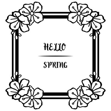 Beyaz zemin üzerinde merhaba bahar Kart desen, çelenk çerçeve çizim ilerki ile. Vektör