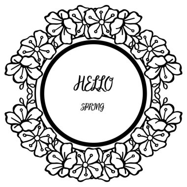 Beyaz zemin üzerinde merhaba bahar Kart desen, çelenk çerçeve çizim ilerki ile. Vektör
