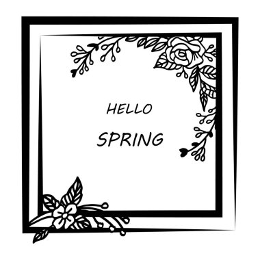 Gerçekçi yaprak çiçek çerçevesi ile kart merhaba bahar çeşitli süslü. Vektör