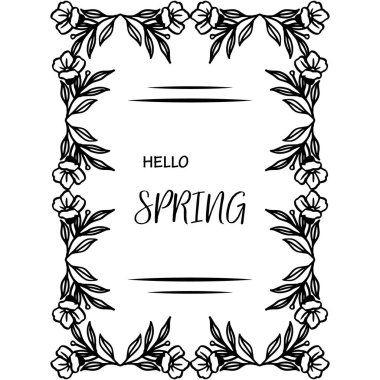 Gerçekçi yaprak çiçek çerçevesi ile kart merhaba bahar çeşitli süslü. Vektör