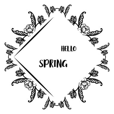 El yazısı yazı merhaba bahar, yaprak çiçek dokusu ile zarif çerçeve. Vektör