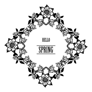 Merhaba bahar kart tasarımı için çeşitli zarif yaprak çiçek çerçeve siluet. Vektör