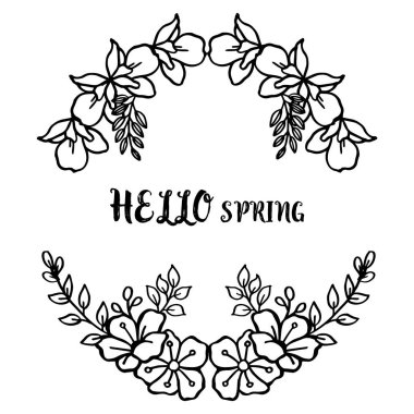 Merhaba bahar kart tasarımı için çeşitli zarif yaprak çiçek çerçeve siluet. Vektör
