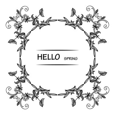 Merhaba bahar kart tasarımı için çeşitli zarif yaprak çiçek çerçeve siluet. Vektör