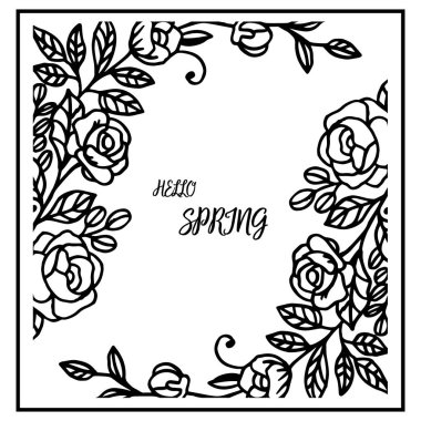 Yaprak çiçek çerçeve gerçekçi kroki tarzı ile Merhaba bahar tebrik kartı. Vektör