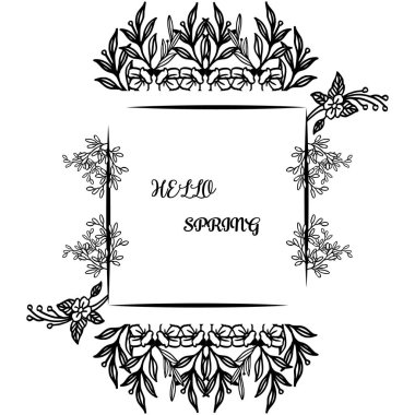 Yaprak çiçek çerçeve gerçekçi kroki tarzı ile Merhaba bahar tebrik kartı. Vektör