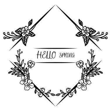 Metin yazı merhaba bahar, tarzı benzersiz çiçek çerçeve ile. Vektör
