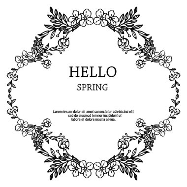 Metin yazı merhaba bahar, tarzı benzersiz çiçek çerçeve ile. Vektör