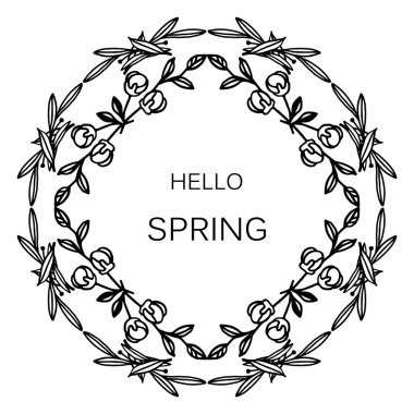 Metin yazı merhaba bahar, tarzı benzersiz çiçek çerçeve ile. Vektör