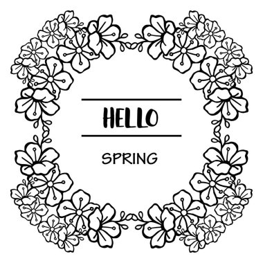 Siyah ve beyaz renkler çiçek çerçeve desen tasarımı, güzel merhaba bahar mektup süsiçin. Vektör