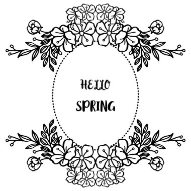 Siyah ve beyaz renkler çiçek çerçeve desen tasarımı, güzel merhaba bahar mektup süsiçin. Vektör