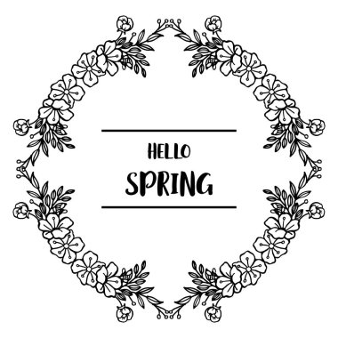 Merhaba bahar Kart kroki, şekil sanat benzersiz yaprak çiçek çerçeve ile. Vektör