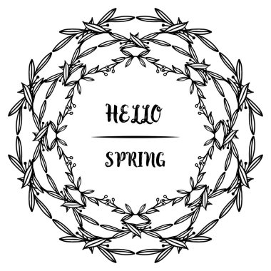 Merhaba bahar Kart kroki, şekil sanat benzersiz yaprak çiçek çerçeve ile. Vektör