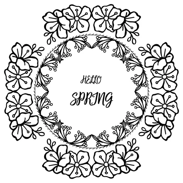 Yaprak çiçek çerçeve çeşitli kalabalık ile Merhaba bahar yazı metni. Vektör