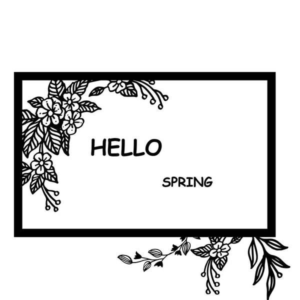 Hello spring card with beautiful leaves and flower frame. Vector — Stock Vector