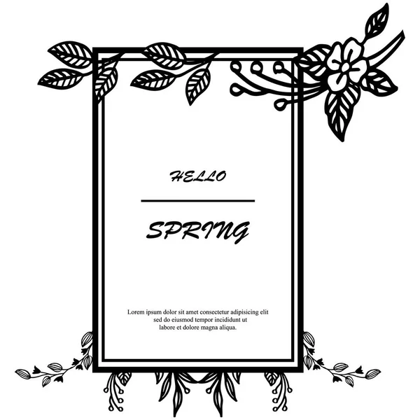 Lettering hello spring with wallpaper unique leaf flower frame. Vector — Stock Vector