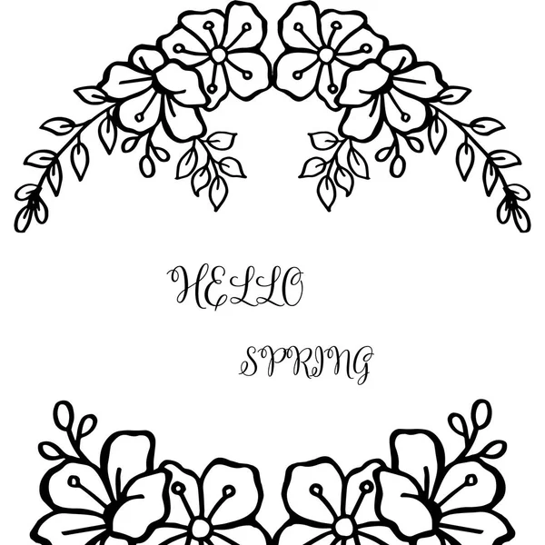 Card pattern of hello spring on white backdrop, with drawing of wreath frame. Vector — Stock Vector