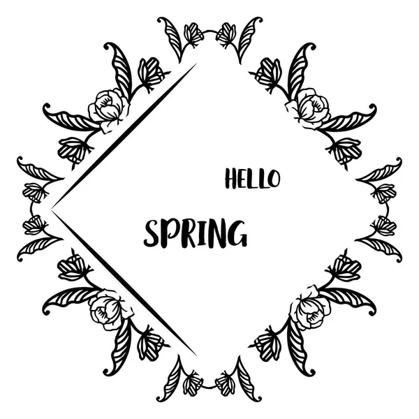 Letras manuscritas hola primavera, marco elegante con textura de hojas de flores. Vector — Vector de stock