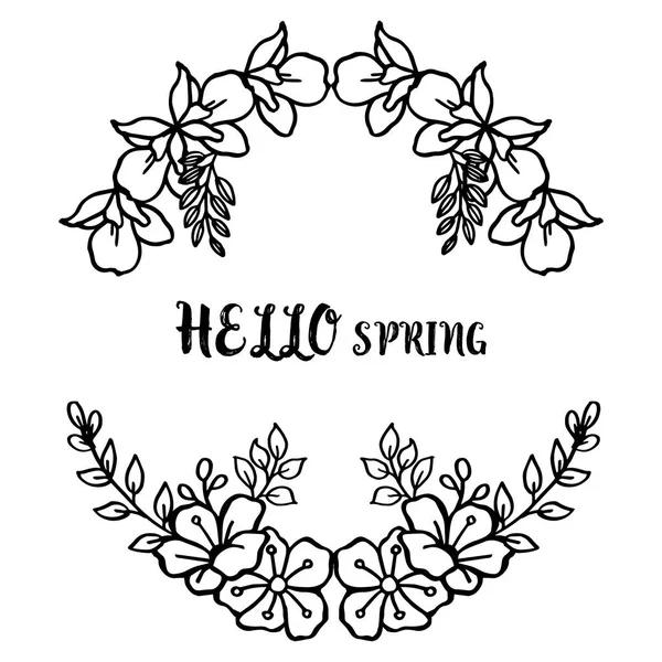 Merhaba bahar kart tasarımı için çeşitli zarif yaprak çiçek çerçeve siluet. Vektör