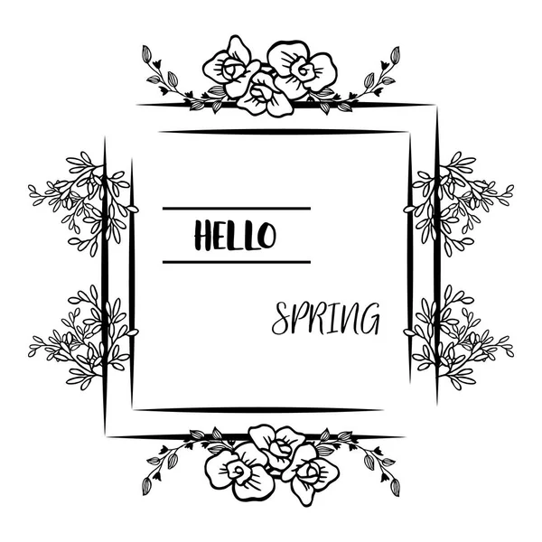 Bonjour carte de vœux de printemps avec un style de croquis réaliste de cadre floral feuille. Vecteur — Image vectorielle