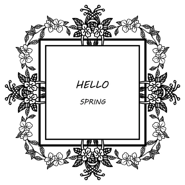 Diversas formas de hola fondo de primavera, con marco de flores de follaje simple. Vector — Vector de stock