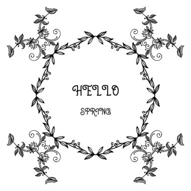Merhaba bahar Kart kroki, şekil sanat benzersiz yaprak çiçek çerçeve ile. Vektör