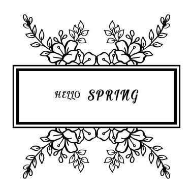 Çiçek çerçeve sınırı için motif ile merhaba bahar Afiş şablonu. Vektör