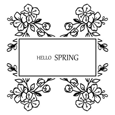 Logo merhaba bahar düz tarzda yaprak çiçek çerçeve şekli ile. Vektör