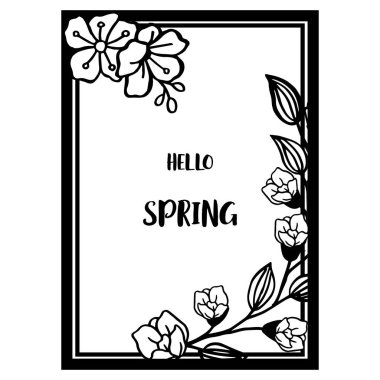 Merhaba bahar tebrik kartı, el çizilmiş yaprak çiçek çerçeve. Vektör