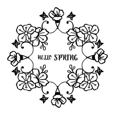 Beyaz arka plan üzerinde yaprak çiçek çerçeve ile yazı kartı tasarımı merhaba bahar. Vektör