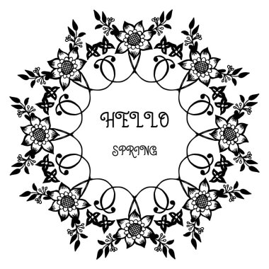 Beyaz arka plan üzerinde yaprak çiçek çerçeve ile yazı kartı tasarımı merhaba bahar. Vektör