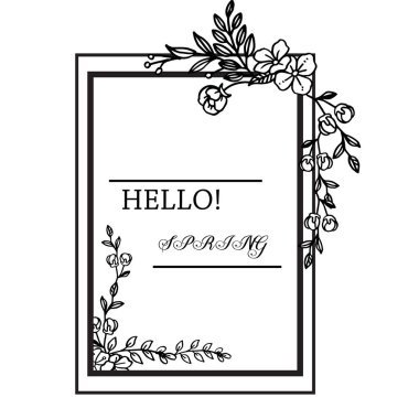 Merhaba bahar toplama kartı, çeşitli şekil yaprak çiçek çerçeve ile. Vektör