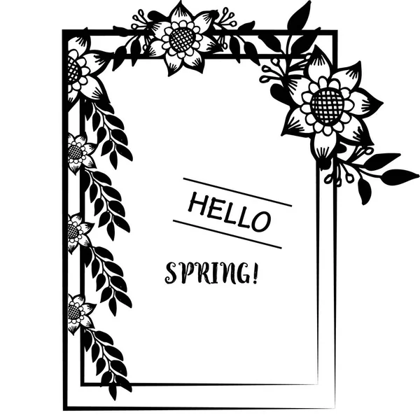 Carte croquis de bonjour printemps, avec forme art unique cadre de fleur de feuille. Vecteur — Image vectorielle
