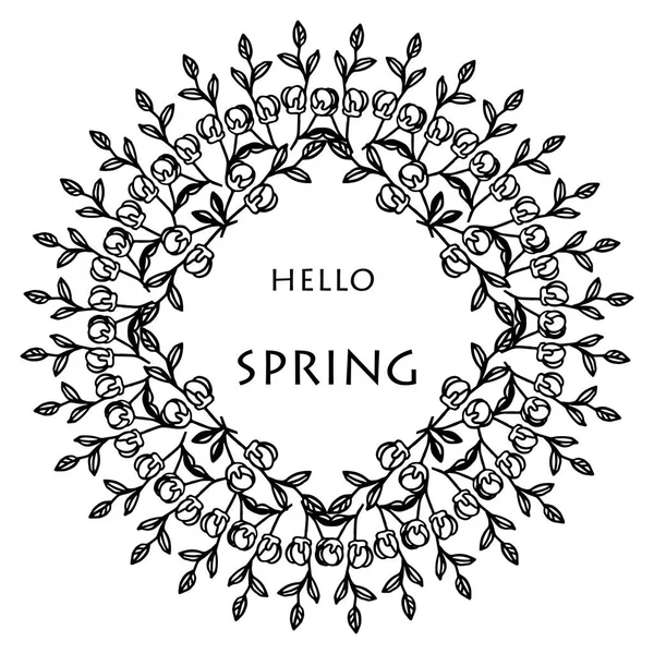 El çizilmiş yaprak çiçek çerçeve ile Merhaba bahar arka plan. Vektör