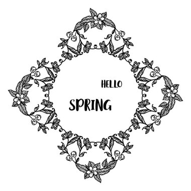 Merhaba bahar, beyaz arka plan üzerinde yaprak çiçek çerçeve ile Yazı. Vektör