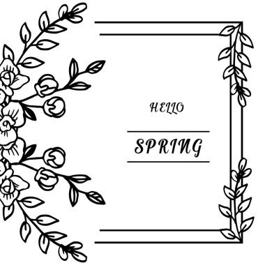Çiçek çerçeve dokusu ile kart şablonu merhaba bahar. Vektör
