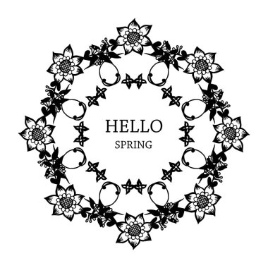 Çiçek çerçeve dokusu ile kart şablonu merhaba bahar. Vektör