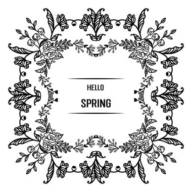 Soyut yaprak çiçek çerçeve ile merhaba bahar el yazısı. Vektör