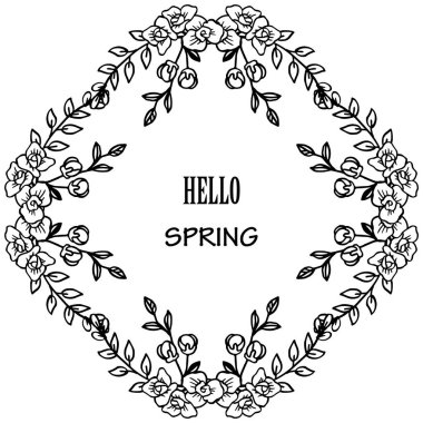 Soyut yaprak çiçek çerçeve ile merhaba bahar el yazısı. Vektör