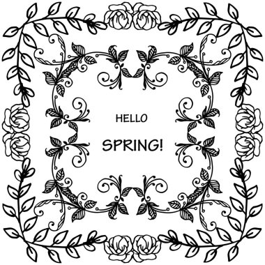 Güzel kart tasarımı merhaba bahar için yaprak çiçek çerçeve çeşitli kalabalık. Vektör