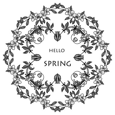 Merhaba bahar tasarım davet kartı için şablon, yaprak ve çiçek çerçeve bitki ile. Vektör