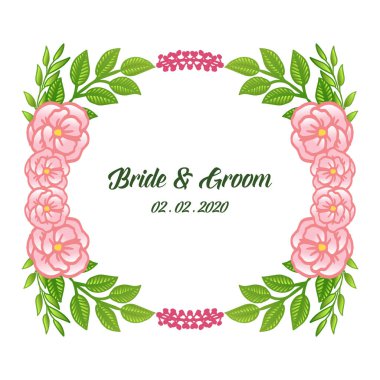 Pembe gül çiçek çerçeve desen sanatı ile tarih gelin ve damat davet kartı tasarımı kaydedin. Vektör