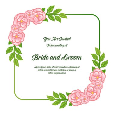 Pembe gül çiçek çerçeve desen sanatı ile tarih gelin ve damat davet kartı tasarımı kaydedin. Vektör