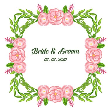 Vintage pembe gül çiçek çerçeveleri ile gelin ve damat calligraphic metin için davet kartı. Vektör